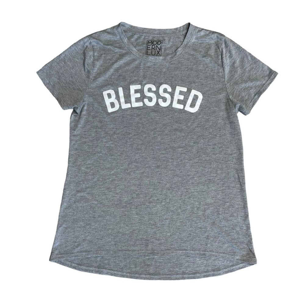 MODERN LUX Gray ‘BLESSED’ Short Sleeve High Low T-Shirt Women’s Size Large